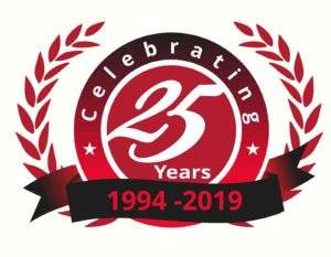 MCE Celebration stamp for 25 years in business