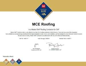 MCE Roofing GAF Master Elite Certification